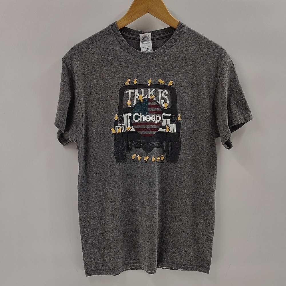 Delta Graphic Tee JEEP farm Talk To Cheep With Chickens Size Medium Gray
